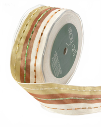 1.5 Inch Brown/Olive/Ivory Metallic Lines Solid Ribbon