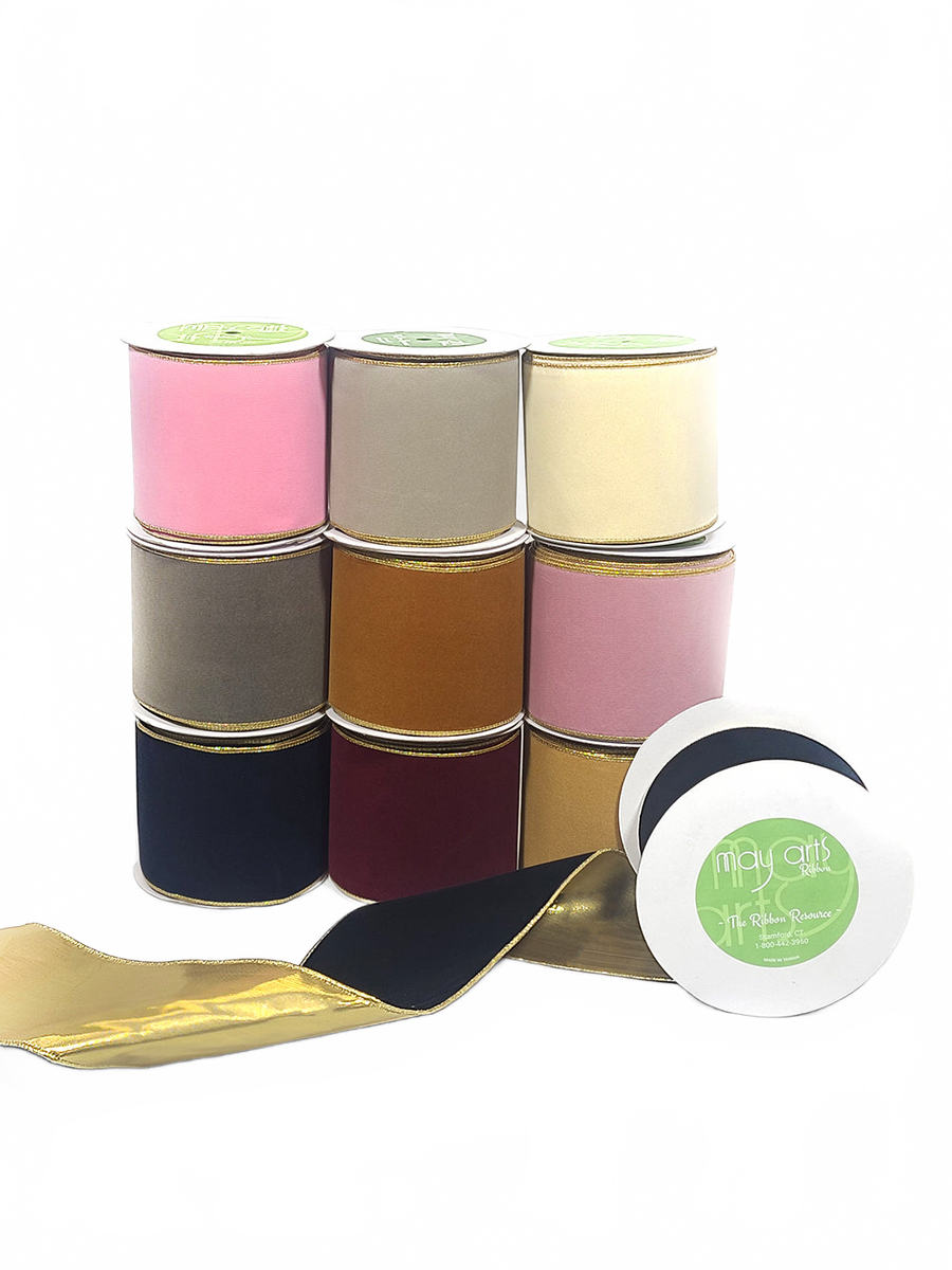 4 Inch Velvet Gold Back Ribbon With Wired Edge