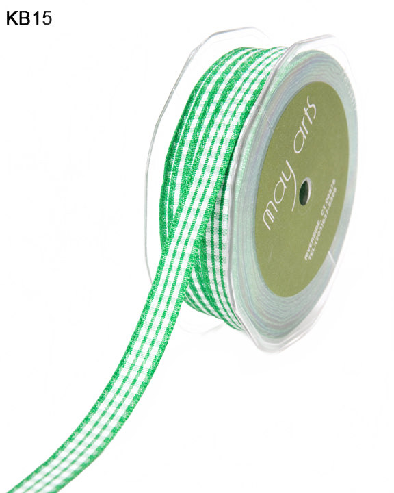 3/8 Inch Checkered Green Ribbon With Woven Edge