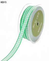 3/8 Inch Checkered Green Ribbon With Woven Edge