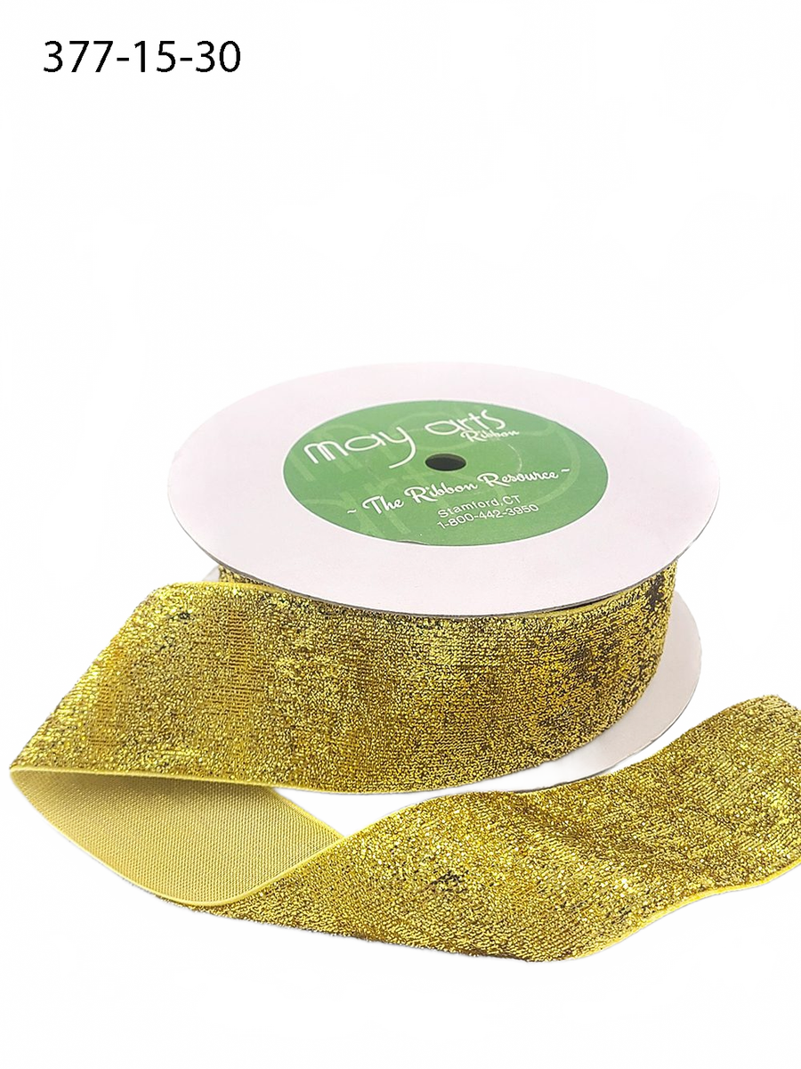 1.5 Inch Woven Metallic Gold Velvet Ribbon With Woven Edge