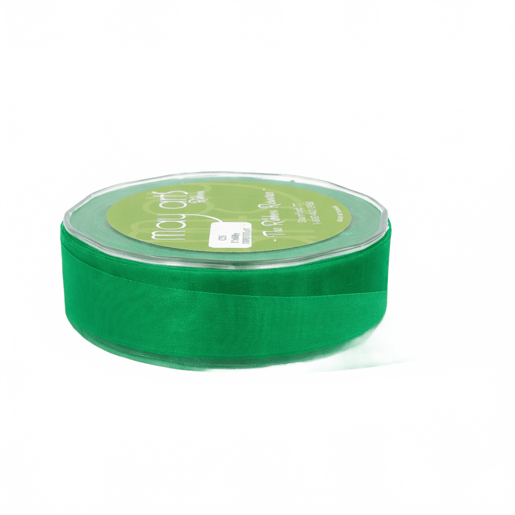 1 Inch Soft Shimmer Emerald Green Sheer Ribbon With Cut Edge