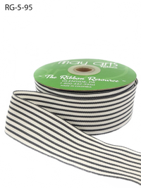 1.5 Inch Woven Charcoal/Ivory Grosgrain Stripe Ribbon With Woven Edge