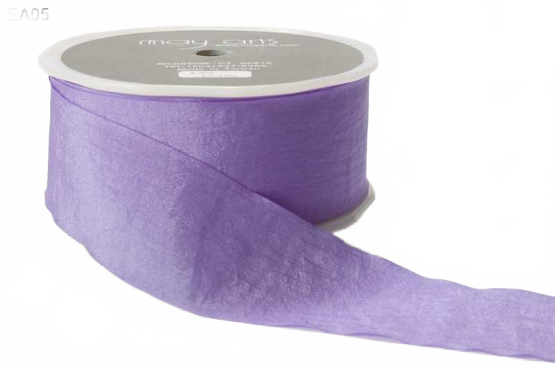 1.5 Inch Wrinkled Faux Lavender Silk Ribbon With Cut Edge