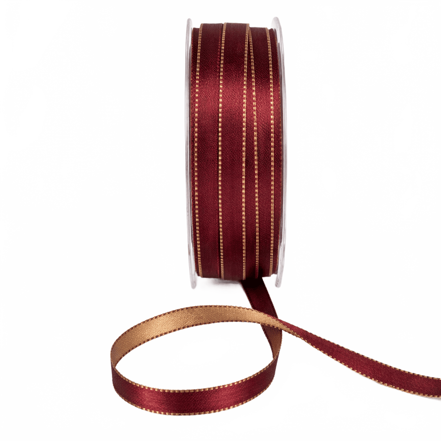 3/8 Inch Two-Color Reversible Brown/Antique Gold Satin With Woven Stitched Edge