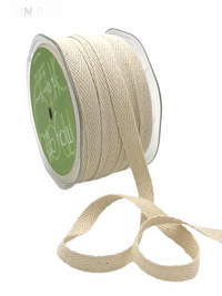 3/8 Inch 100% Cotton Classic Medium Weight Ivory Twill Ribbon With Woven Edge