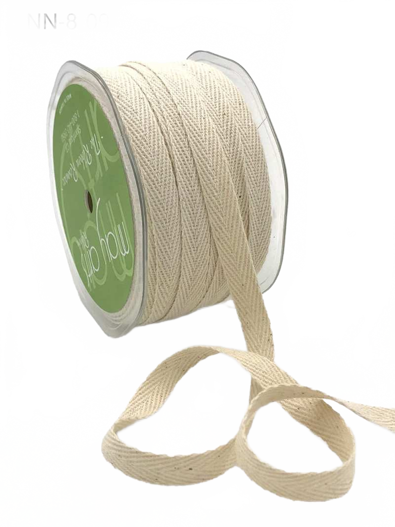 3/8 Inch 100% Cotton Classic Medium Weight Ivory Twill Ribbon With Woven Edge