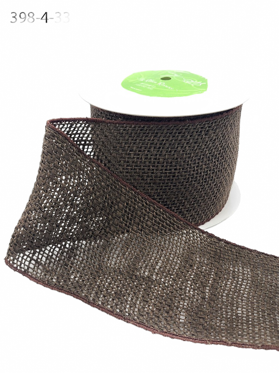 4 Inch Classic 100% Jute Brown Burlap Loose Weave Ribbon With Wired Edge