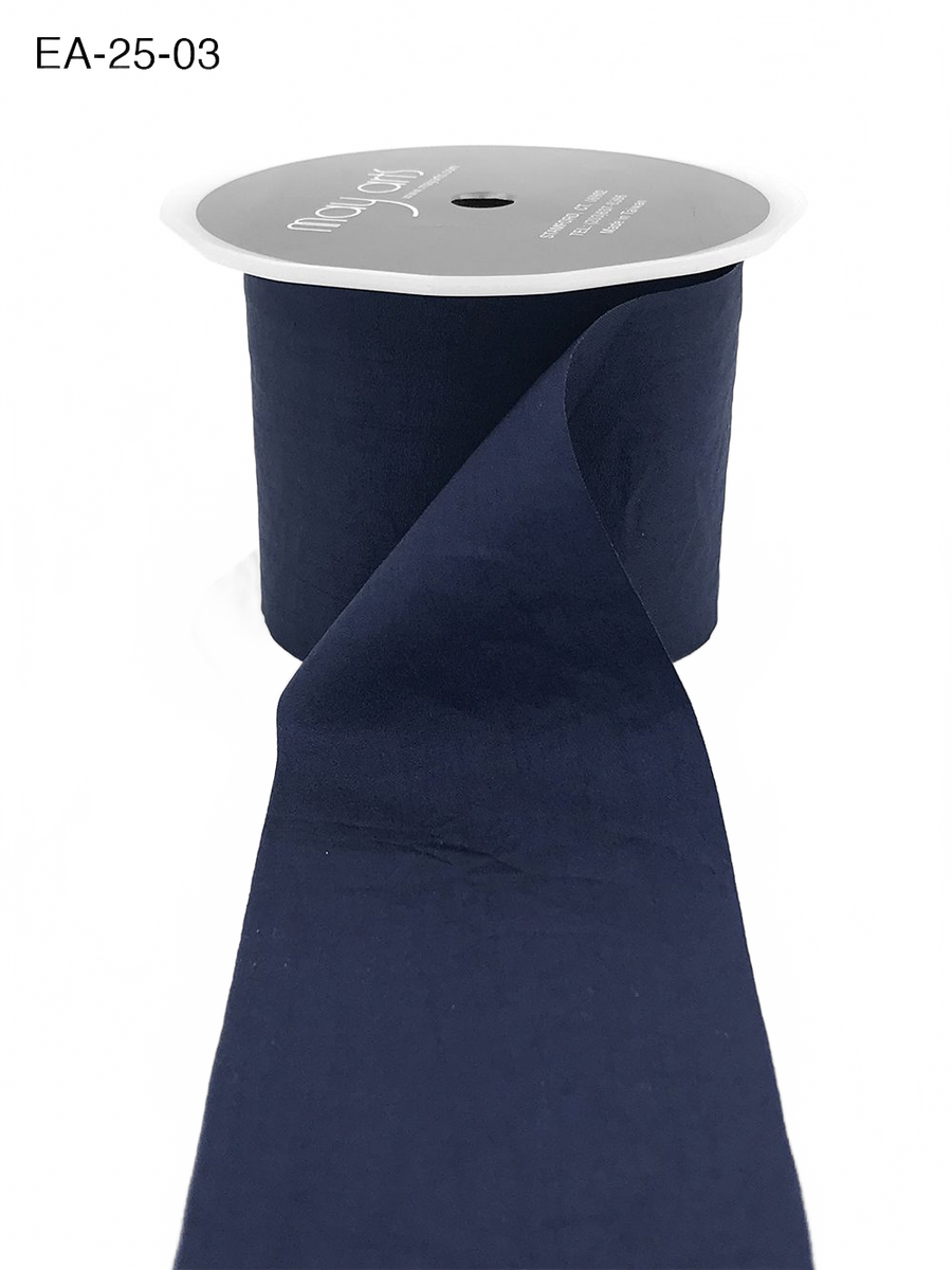 2.5 Inch Wrinkled Faux Navy Silk Ribbon With Cut Edge