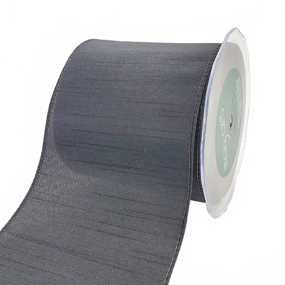 4 Inch Wired Faux Duck Cloth Raised Thread Black Ribbon