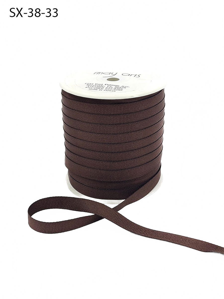 3/8 Inch Heavy-Weight (Higher Thread Count) Classic Brown Grosgrain Ribbon With Woven Edge