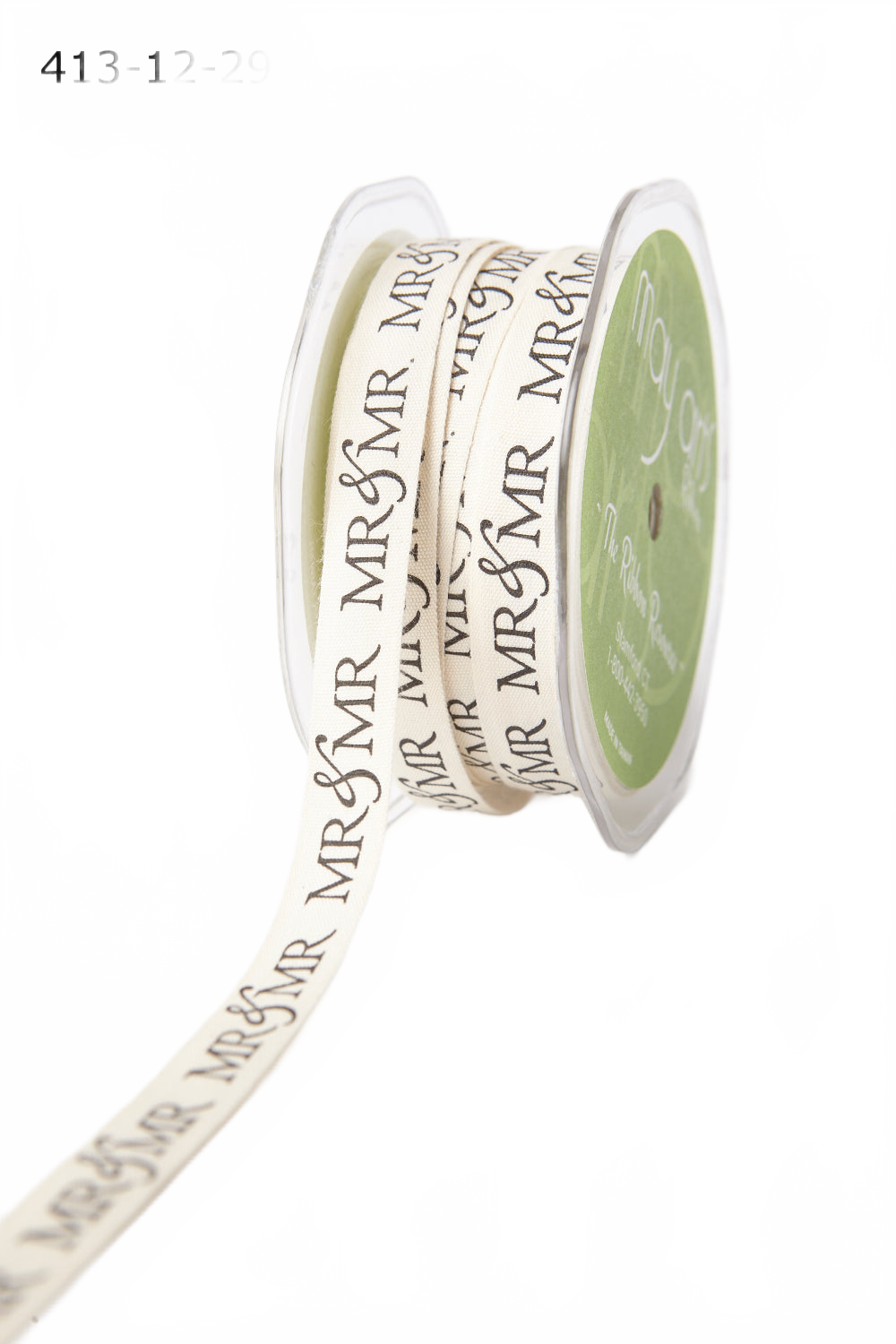 1/2 Ivory Canvas Printed Wedding Ribbon With Woven Edge
