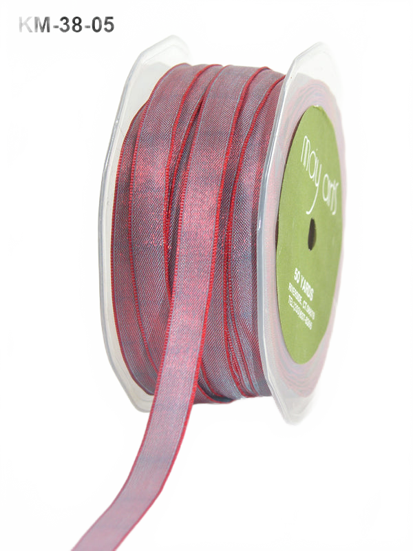 3/8 Iridescent Light Blue/Red Ribbon With Wired Edge