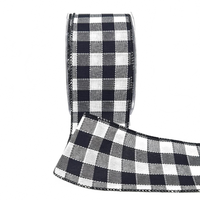 2.5 Inch Woven Check Black/White Ribbon With Wired Edge