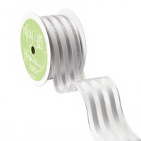 1.5 Inch Grey Sheer With Woven Stripes Ribbon With Wired Edge