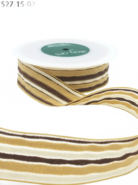 1.5 Inch Multi-Color Fuzzy Striped Brown/Tan/White Ribbon With Woven Edge