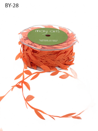3/4 Inch Classic Leaves Orange Ribbon With Sealed Cut Edge