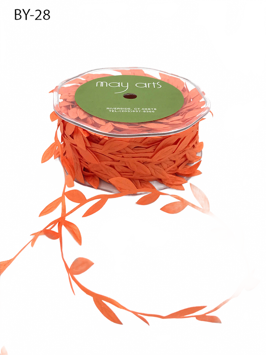3/4 Inch Classic Leaves Orange Ribbon With Sealed Cut Edge