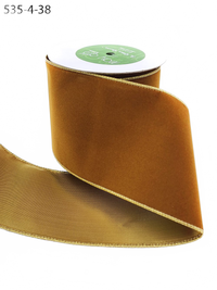 4 Inch Bronze Velvet Gold Back Ribbon With Wired Edge