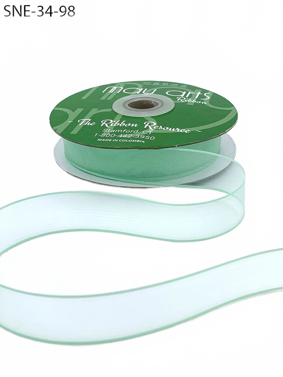 ~3/4 Inch Soft Mint Sheer Ribbon With Thin Solid Edge