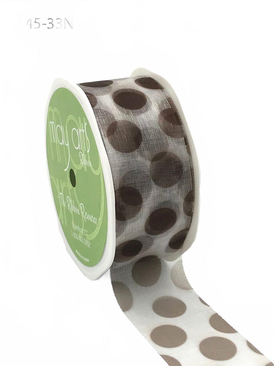 1 1/2 Inch Brown Sheer Jumbo Dot Ribbon