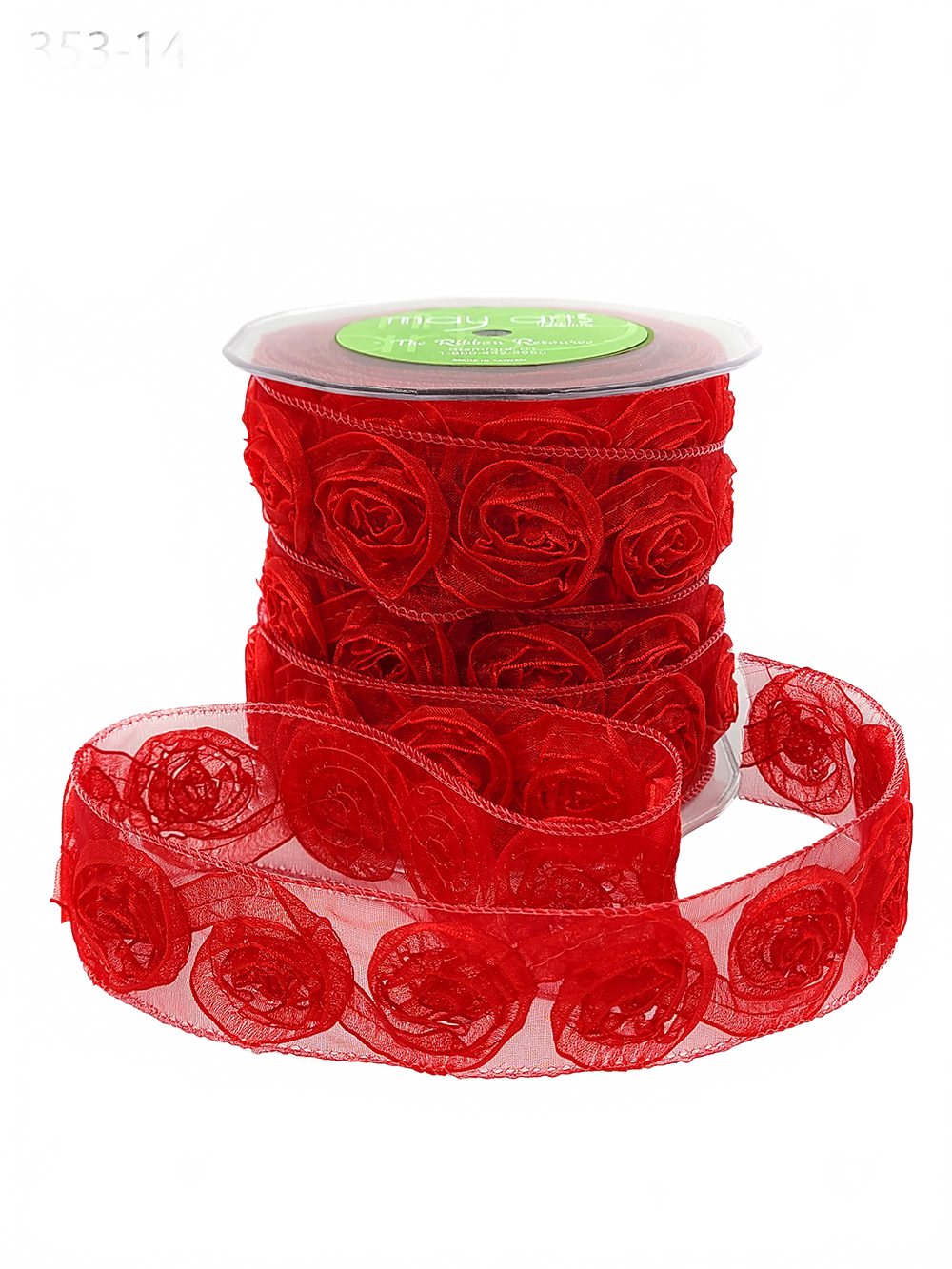1.5 Inch Woven Rosette Red Organza Ribbon