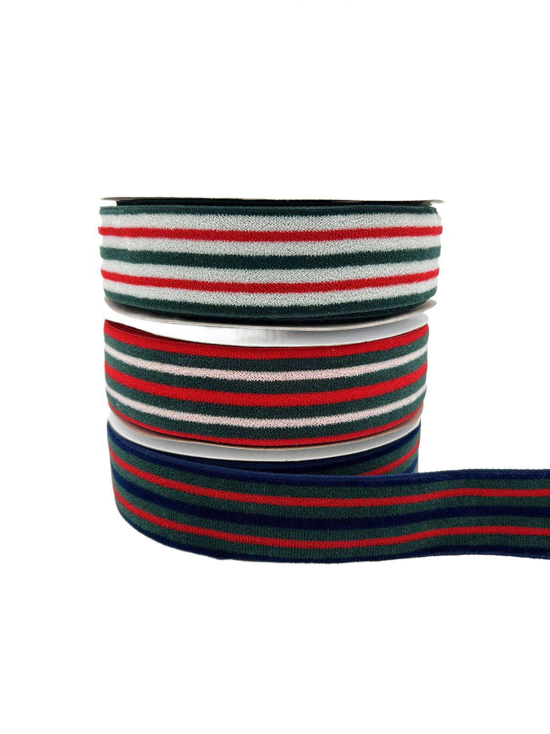 1.5 Inch Plush Holiday Stripe Woven Edge Ribbon