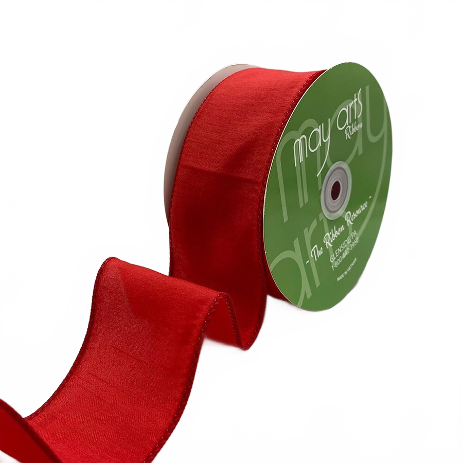 2.5″ Red Dupioni Ribbon With Wired Edge