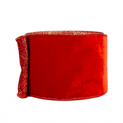 Ribbon 4" Velvet With Glitter Red