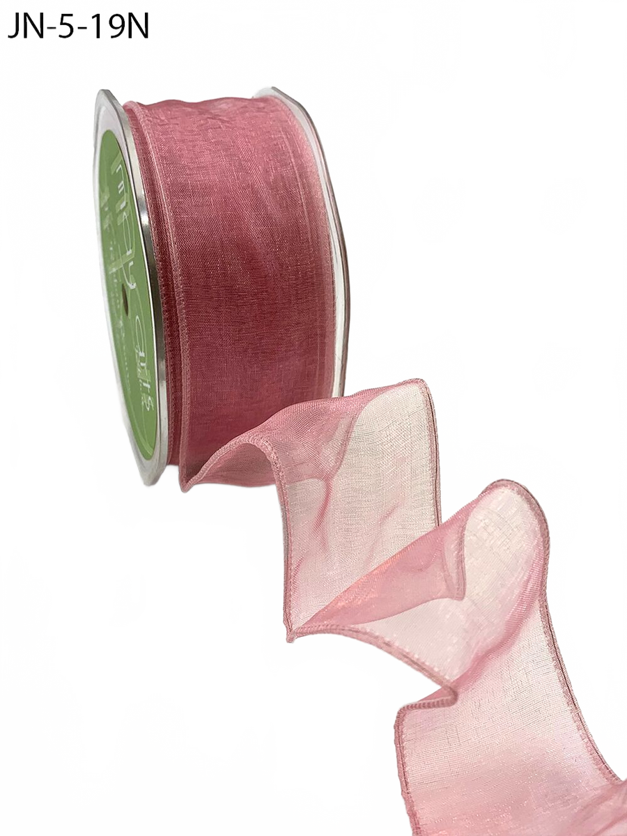 1.5 Inch Shimmer Mauve Sheer Ribbon With Wired Edge