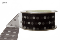 1.5 Inch Sheer With Black/White Dots Velvet Dots Ribbon