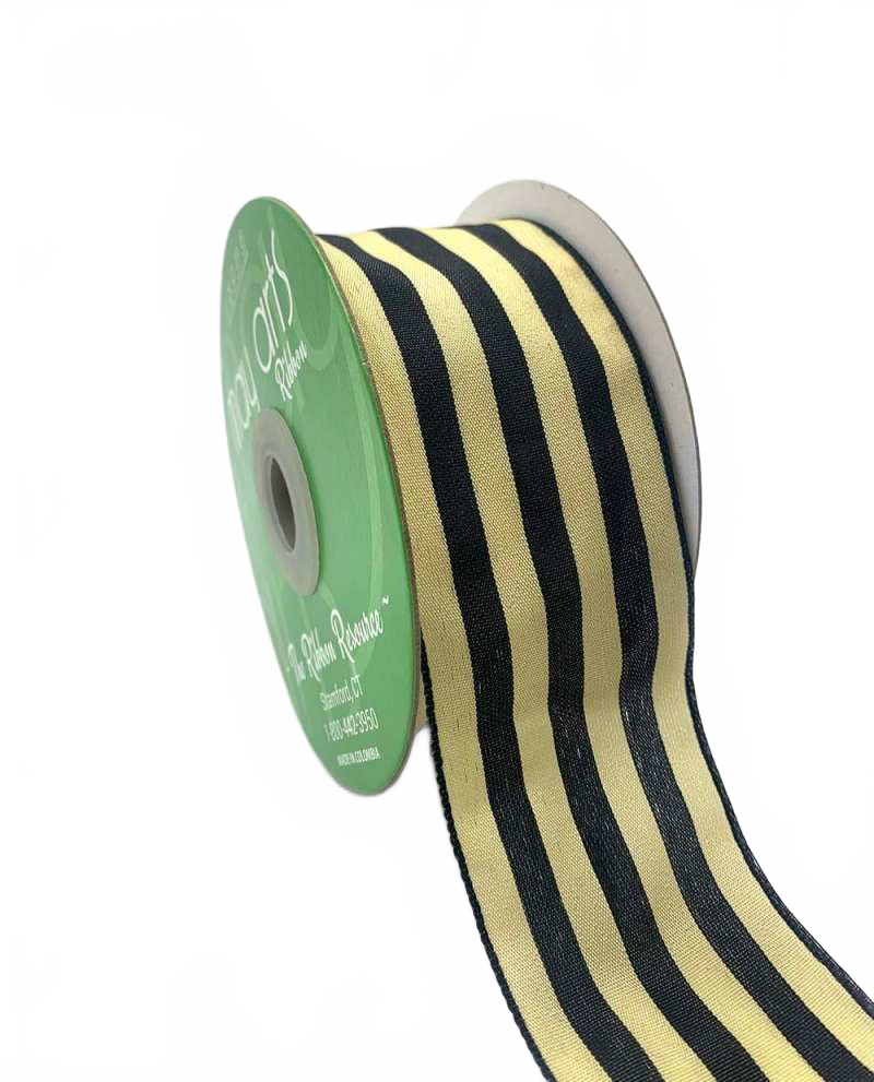 2 Inch Striped Black/Ivory Ribbon With Woven Edge