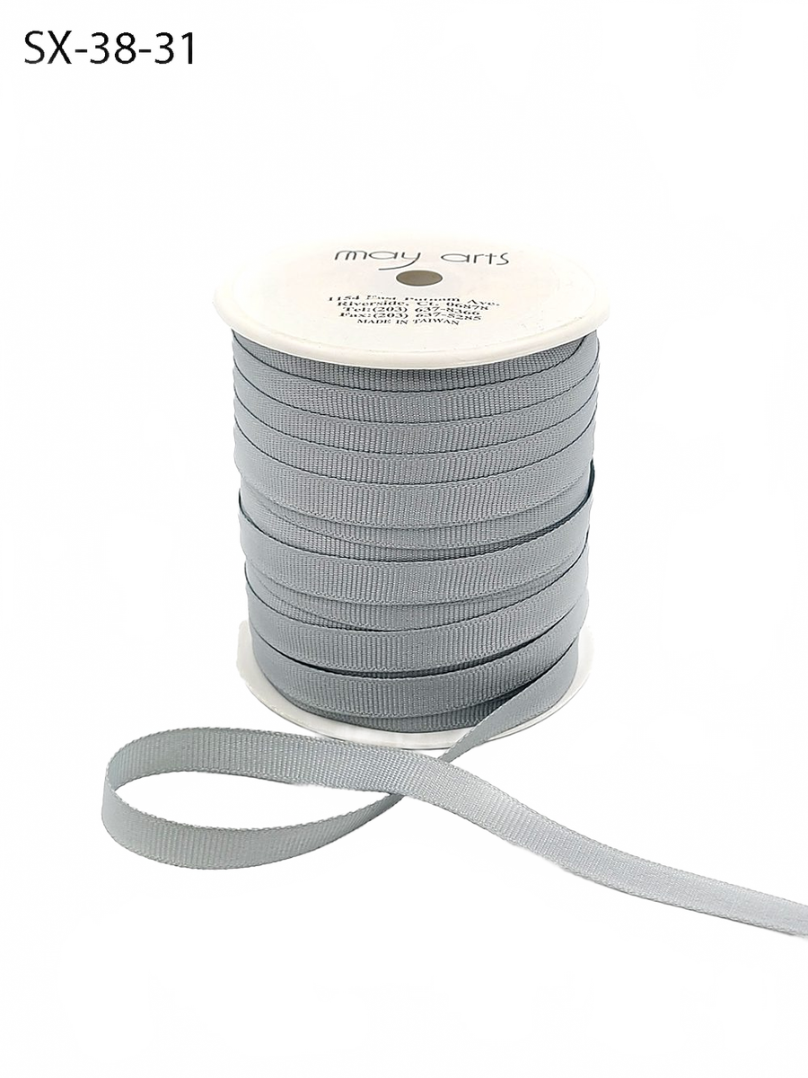 3/8 Inch Heavy-Weight (Higher Thread Count) Classic Silver Grosgrain Ribbon With Woven Edge