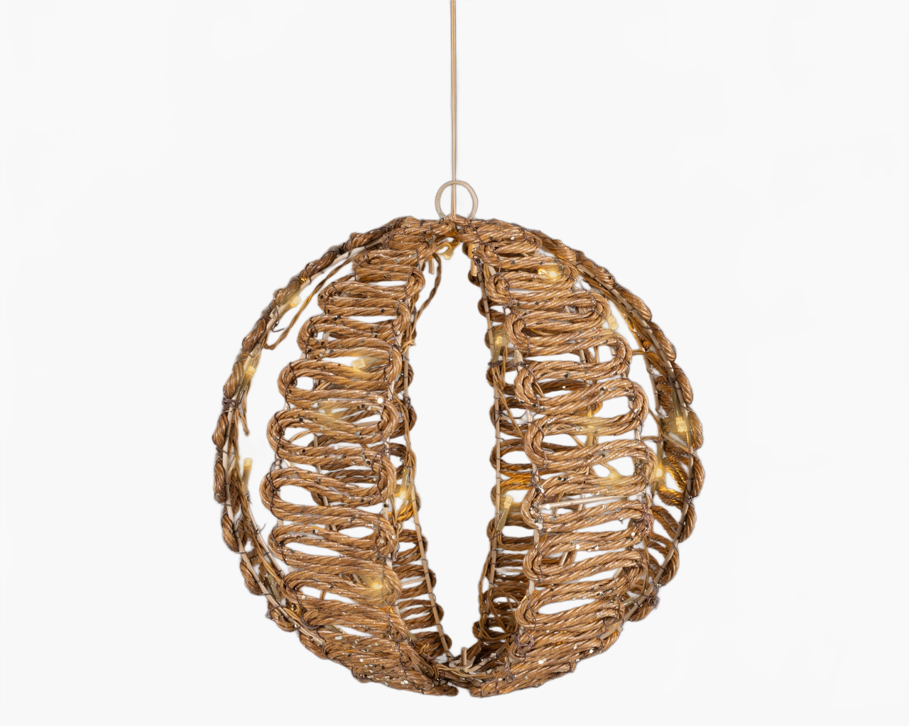 11" 36 LED Warm White Brown Wicker Ball