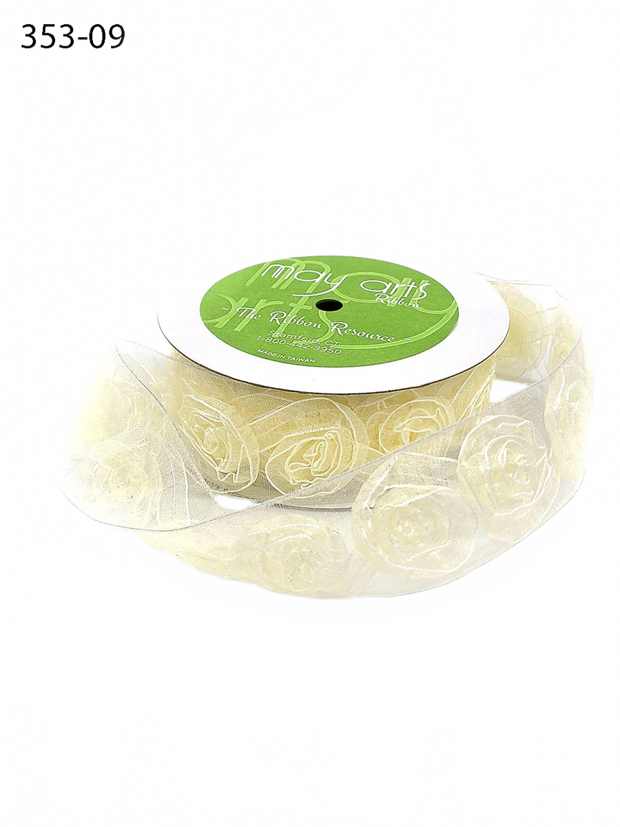 1.5 Inch Woven Rosette Ivory Organza Ribbon