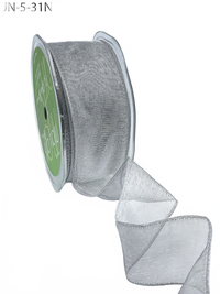 1.5 Inch Shimmer Silver Sheer Ribbon With Wired Edge