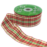 1.5 Inch Checkered Gingham Red/Green/Yellow Plaid Ribbon With Woven Edge