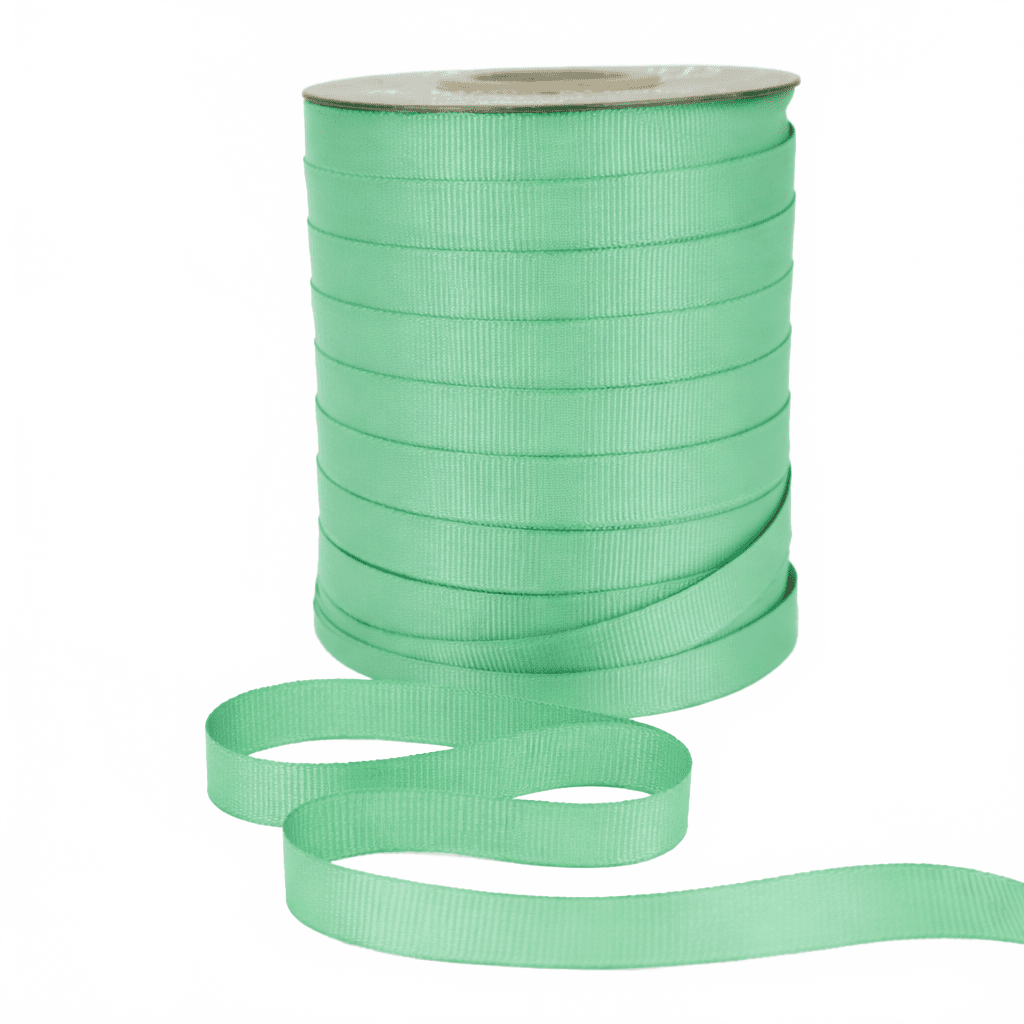 ~3/8 Inch Light-Weight Flat Mint Grosgrain Ribbon With Woven Edge