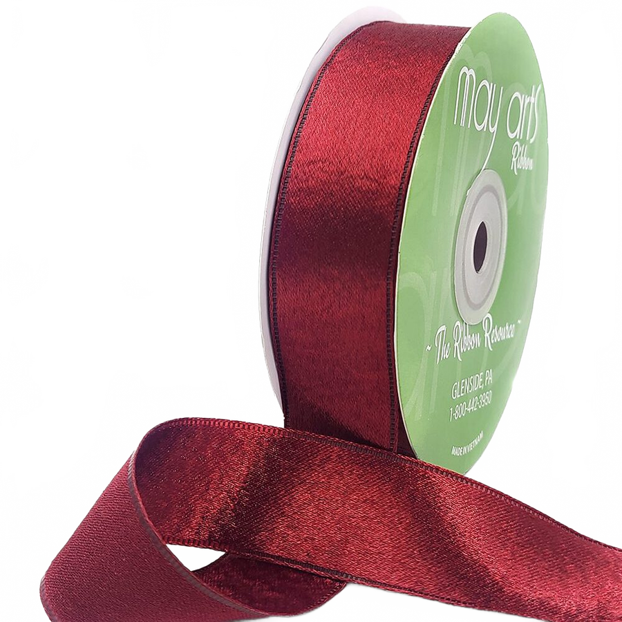 1 Inch Single Sided Sleek Ripple Tape Burgundy Ribbon With Woven Edge