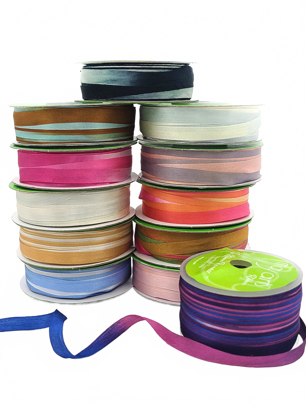 1/4 Inch 100% Hand-Dyed Variegated (Multi-Color) Silk Ribbon With Woven Edge