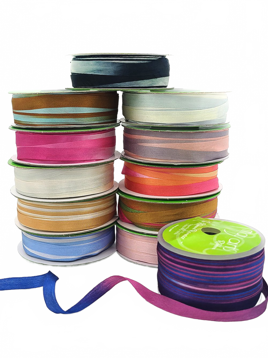 1/4 Inch 100% Hand-Dyed Variegated (Multi-Color) Silk Ribbon With Woven Edge