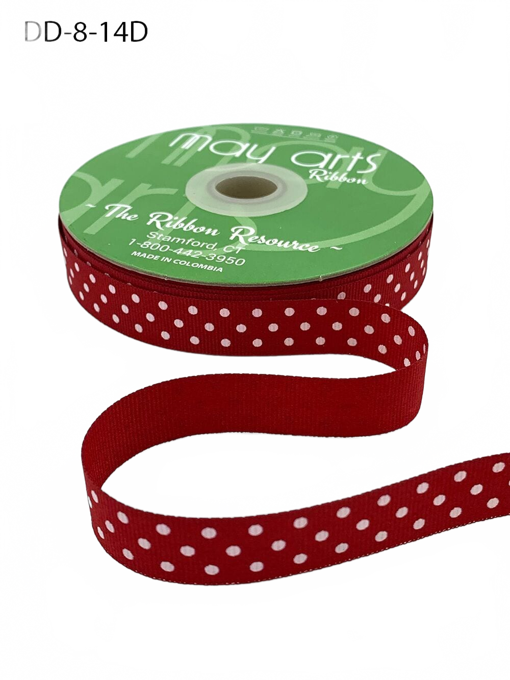 5/8 Inch Red/White Dots Grosgrain Printed Dots Ribbon With Woven Edge