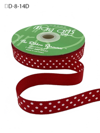 5/8 Inch Red/White Dots Grosgrain Printed Dots Ribbon With Woven Edge