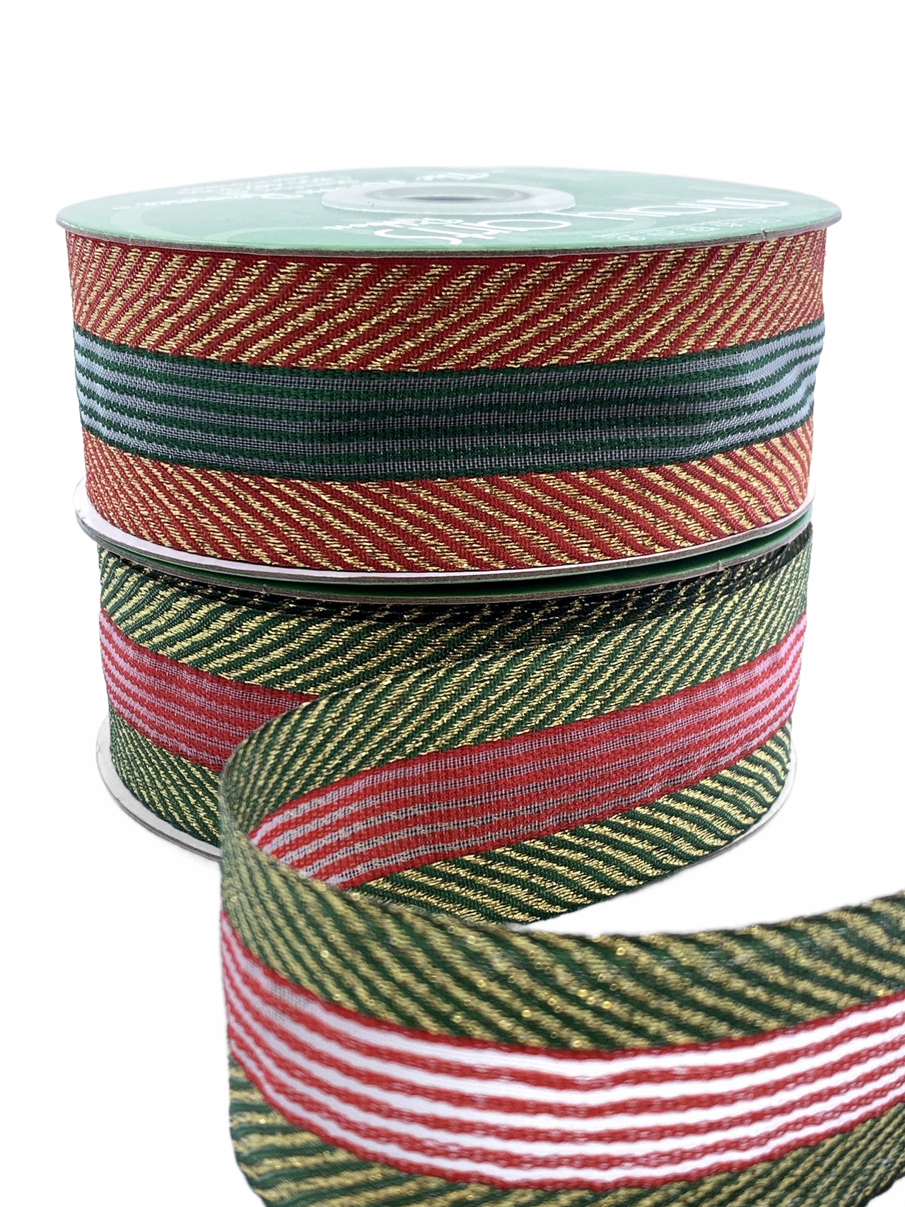 ~1.5 Inch (37Mm) Herringbone With Center Stripes Farmhouse Christmas Ribbon