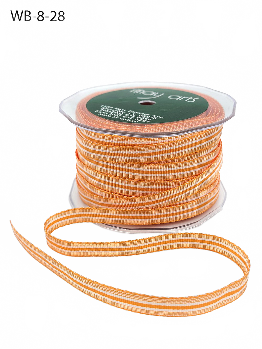 3/8 Inch Ticking Striped Orange/White Ribbon With Woven Edge