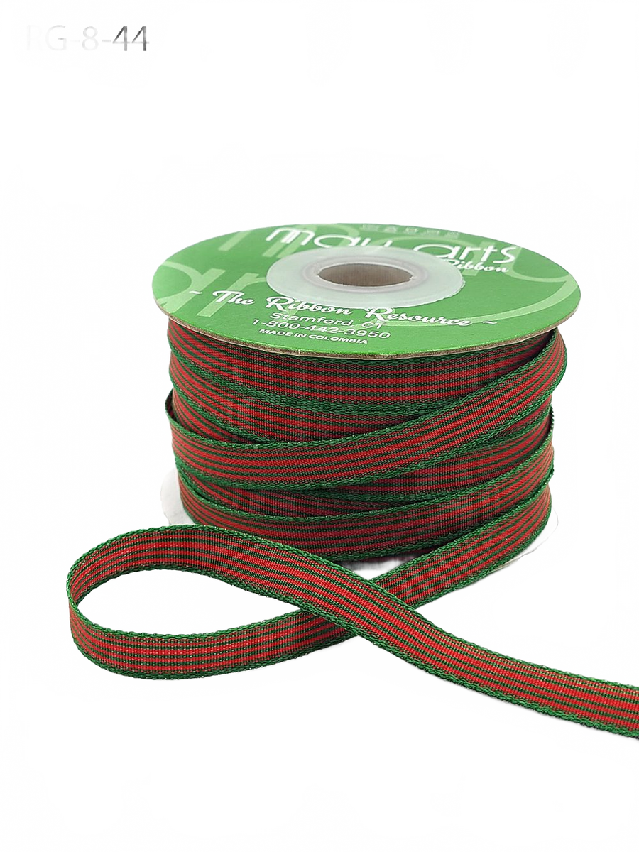 3/8 Inch Woven Red/Green Strpes Grosgrain Stripe Ribbon With Woven Edge