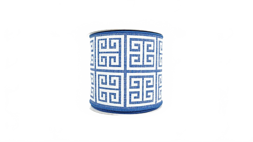 Greek Key Ribbon 4" Blue And White