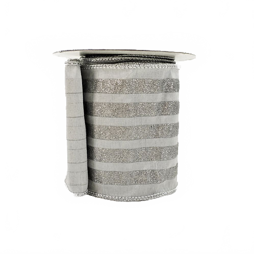 Ribbon Lurex Stripe 4" Gray And Silver Glitter