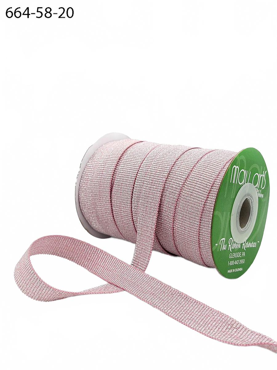 5/8 Inch Metallic Sparkle Rose/Silver Grosgrain Ribbon With Woven Wedge