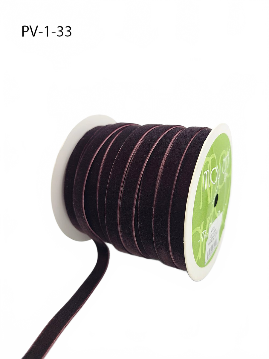 3/8 Inch Classic Brown Velvet Ribbon With Woven Edge